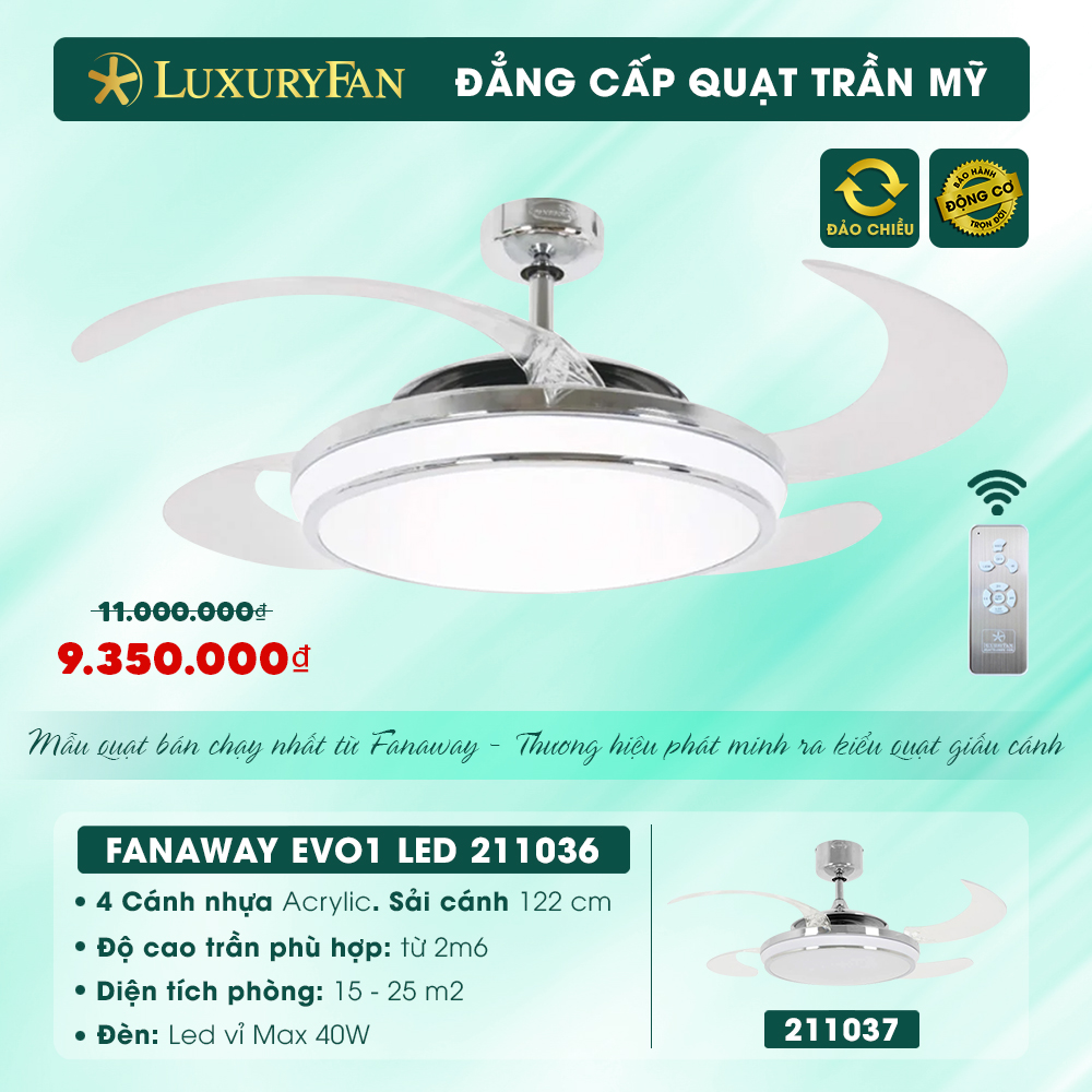 Quạt trần mỹ LuxuryFan FANAWAY EVO1 LED 211036