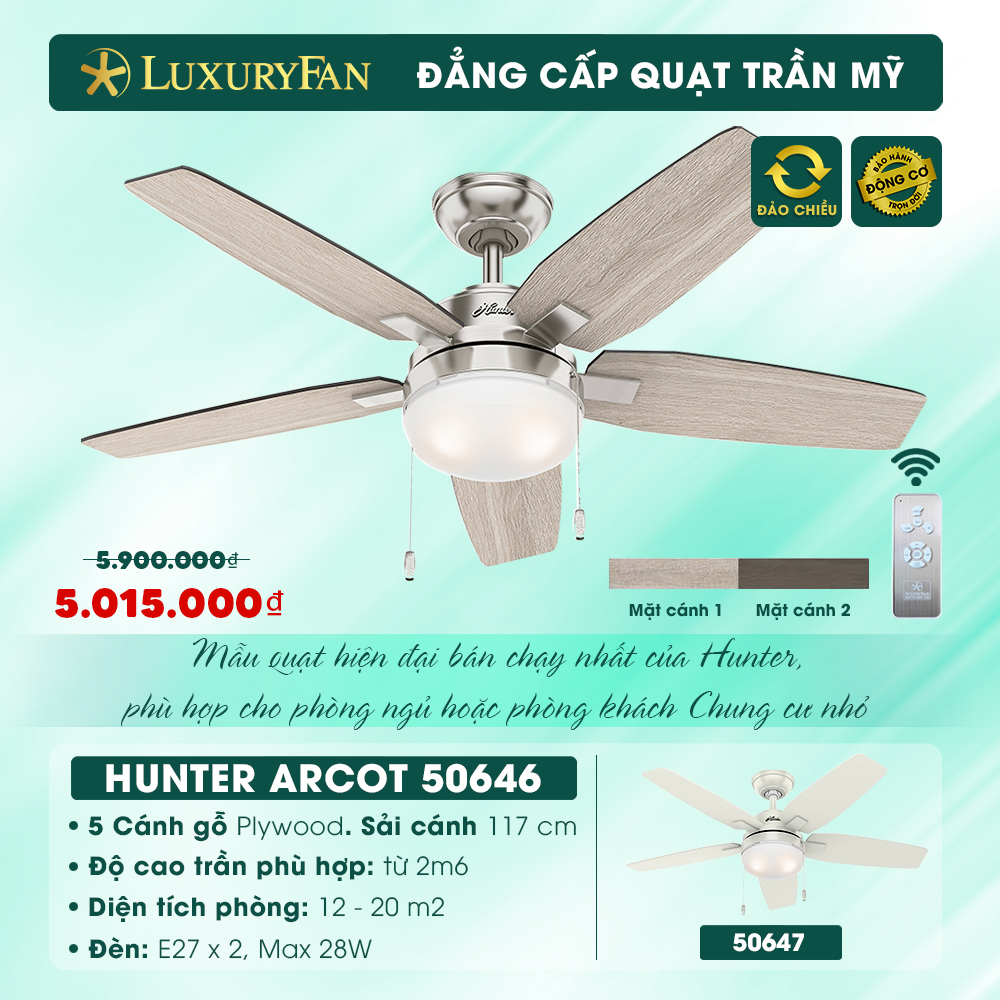 Quạt trần mỹ LuxuryFan HUNTER ARCOT 50646