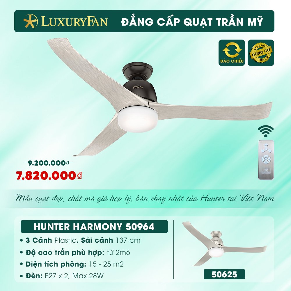 Quạt trần mỹ LuxuryFan hunter Harmony 50964