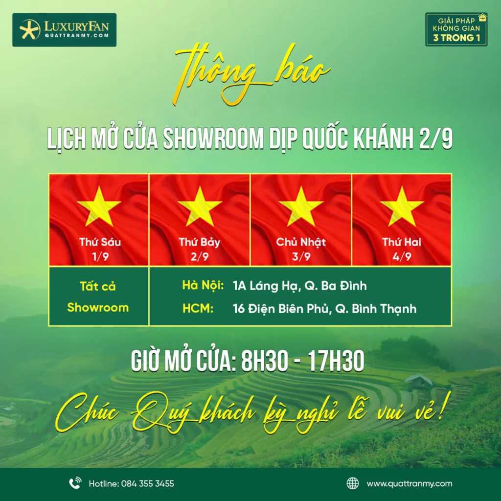 Thông báo nghỉ lễ quốc khánh mùng 2 tháng 9