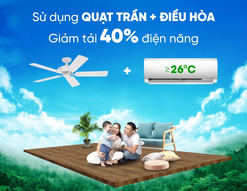 Sử dụng quạt trần kết hợp điều hòa, giảm tải 40% điện năng