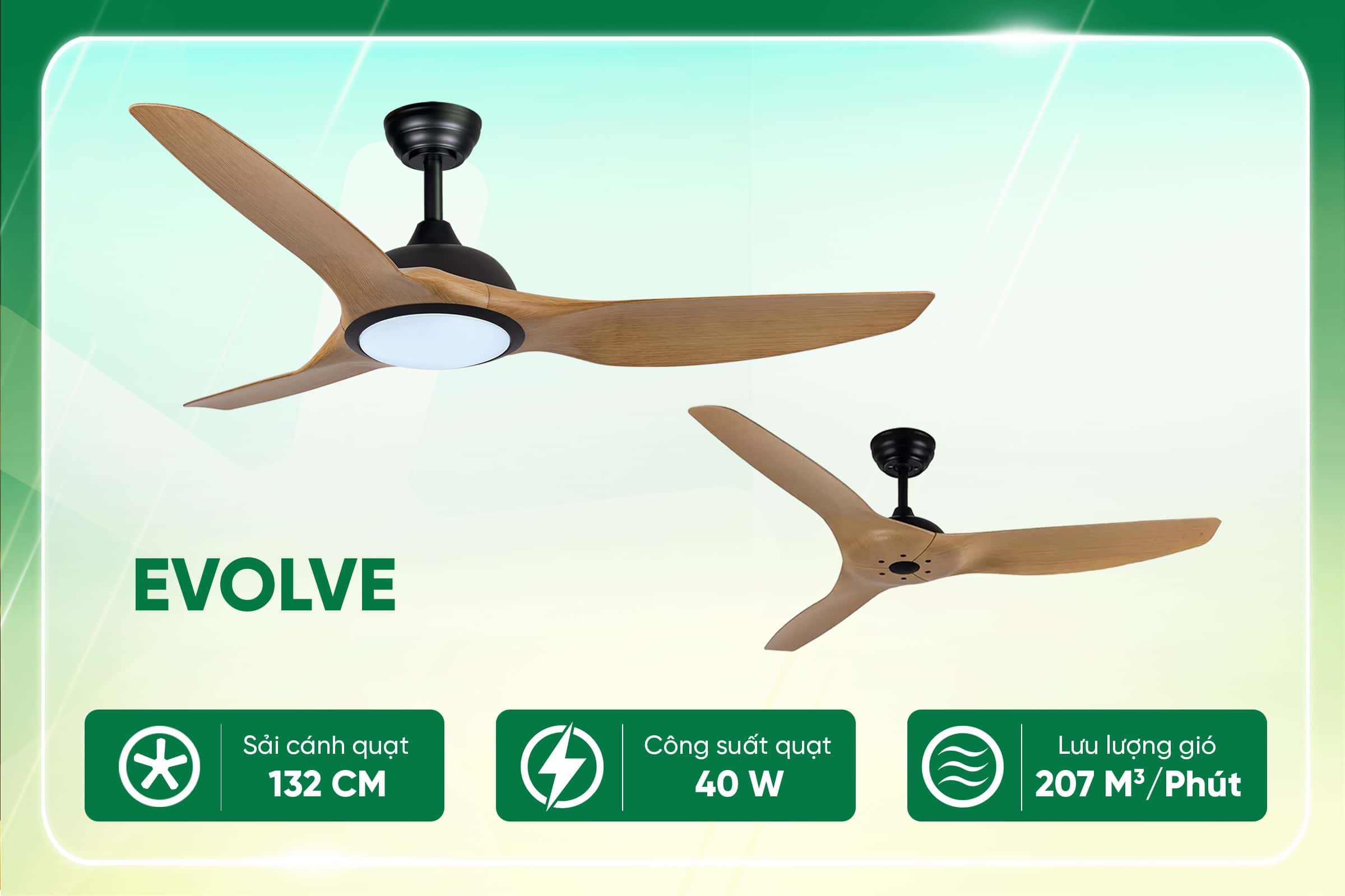 Quạt trần Mỹ Evolve chuyên dụng cho chung cư trần thấp