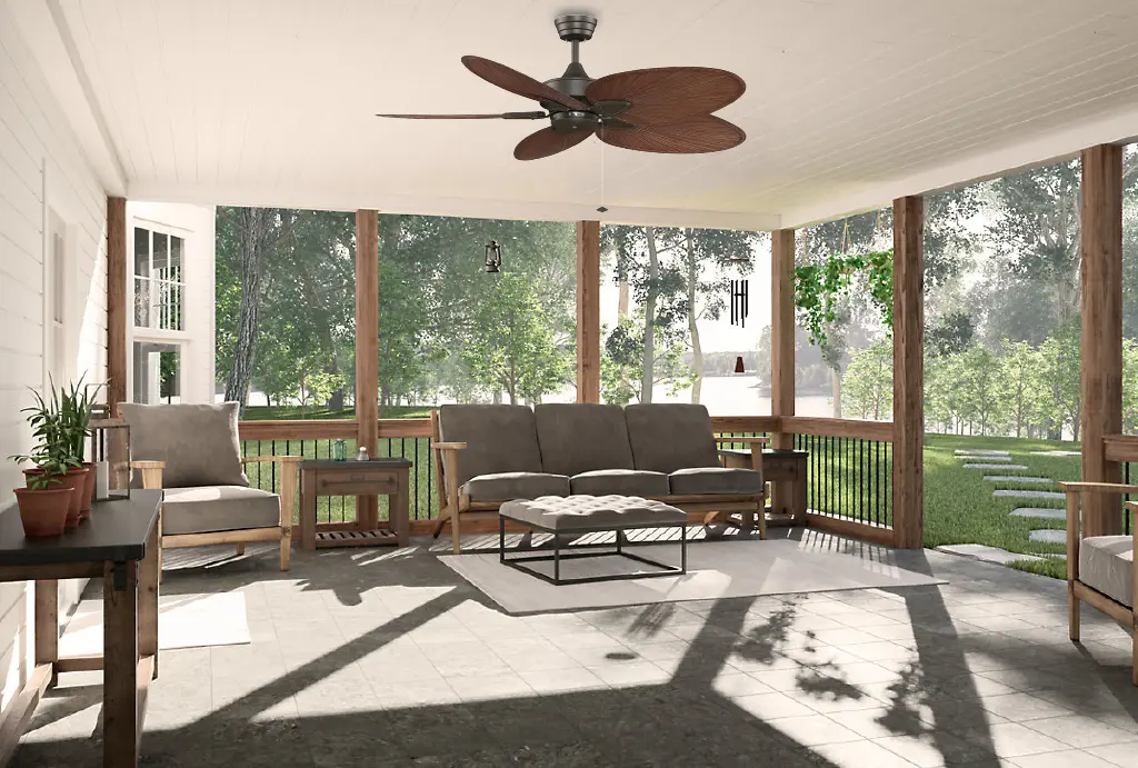 Fanimation Windpointe gây ấn tượng với thiết kế 5 cánh lá cọ tự nhiên, bản cánh rộng và tạo hình mềm mại