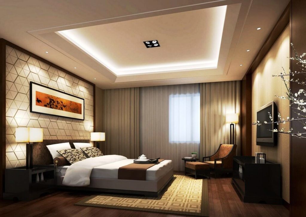 Phòng ngủ hiện đại thường hướng đến sự tối giản, gọn gàng và tiện nghi. Vì vậy, các mẫu đèn LED ốp trần, đèn âm trần hoặc đèn thả có thiết kế đơn giản là lựa chọn phù hợp