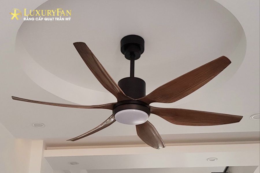quạt trần đèn 6 cánh giúp trần nhà trở nên gọn gàng và thông thoáng hơn