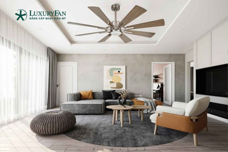 quạt trần 8 cánh gần như không tạo ra âm thanh khó chịu, kể cả khi hoạt động liên tục trong nhiều giờ