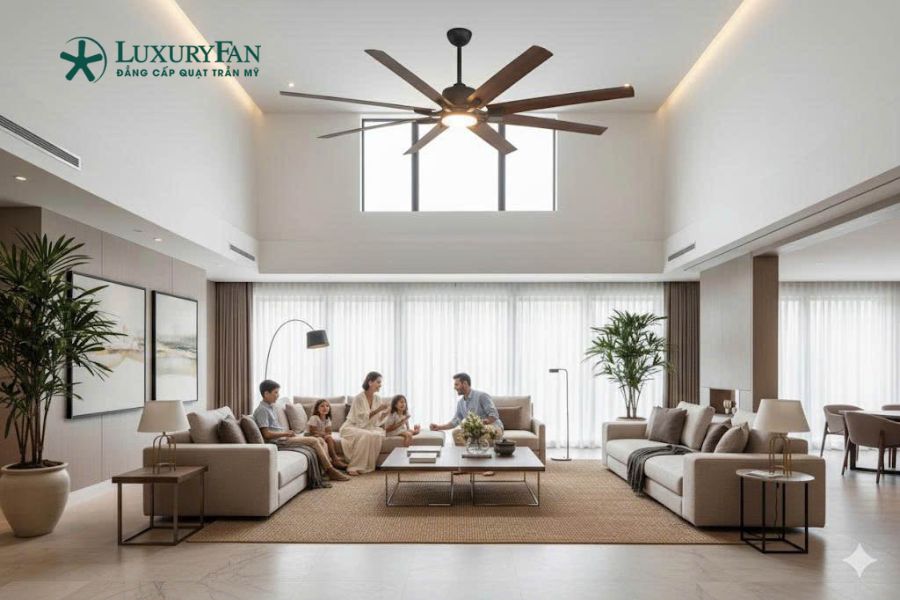 Nhờ sải cánh lớn và khả năng làm mát đều, quạt trần 8 cánh đặc biệt phù hợp với những không gian có diện tích rộng hoặc trần cao