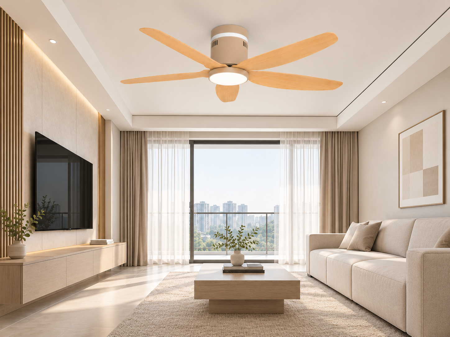 Quạt trần Fanxi City FXH-5451 BE 5 cánh màu khaki điều khiển từ xa