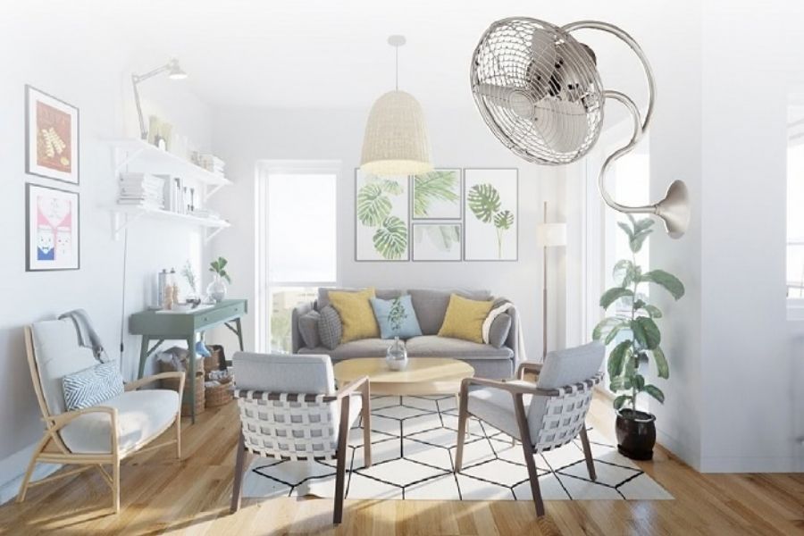 Quạt treo tường cũng giúp tiết kiệm diện tích sàn vì được gắn lên tường