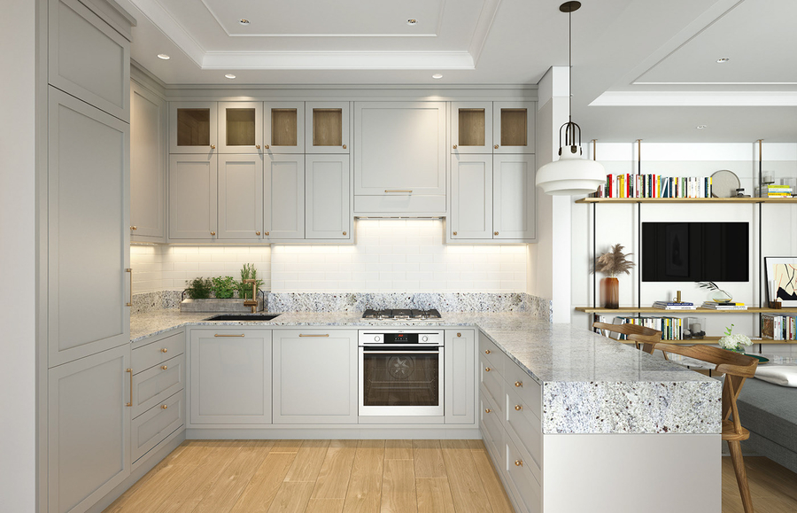 Khu vực nấu ăn cần ánh sáng rõ vì đây là nơi thường xuyên sử dụng dao, bếp, nồi chảo và thiết bị điện.