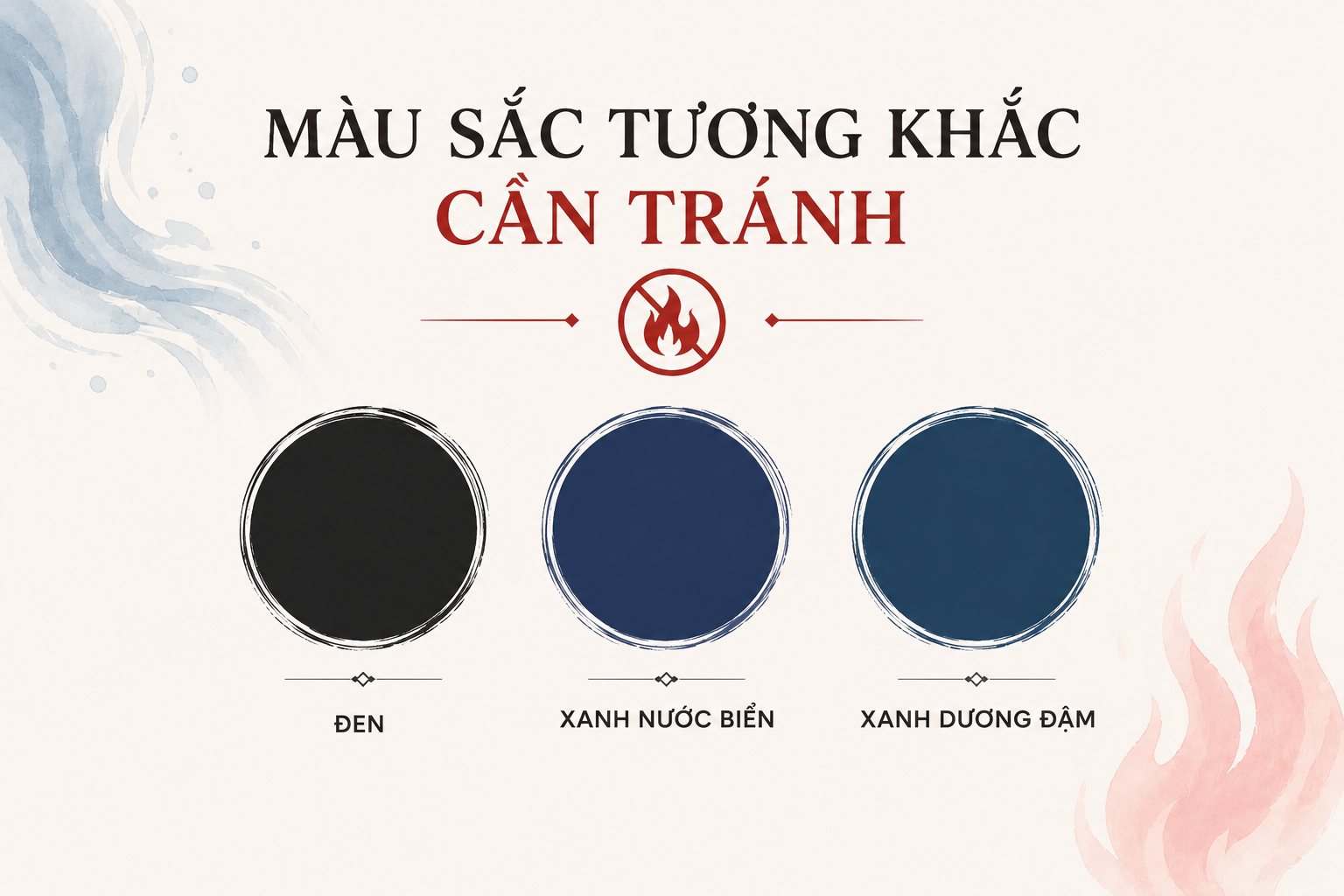 Theo quy luật Thủy khắc Hỏa, những màu đại diện cho hành Thủy được cho là không mang lại nhiều lợi thế về phong thủy cho người mệnh Hỏa.
