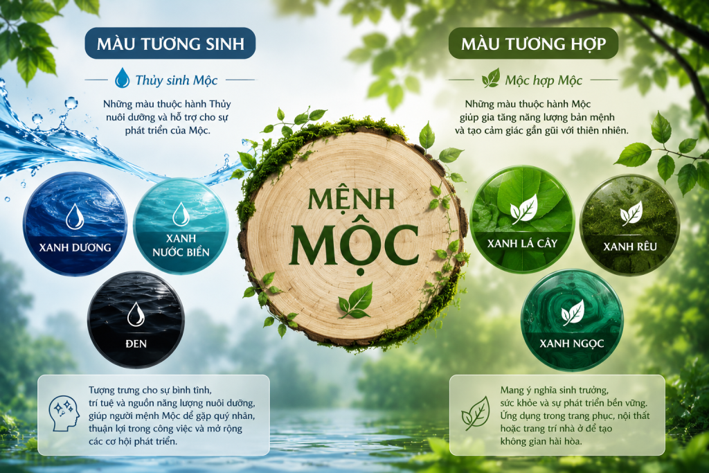 Theo nguyên lý Thủy sinh Mộc, các màu thuộc hành Thủy là lựa chọn tốt nhất cho người mệnh Mộc.