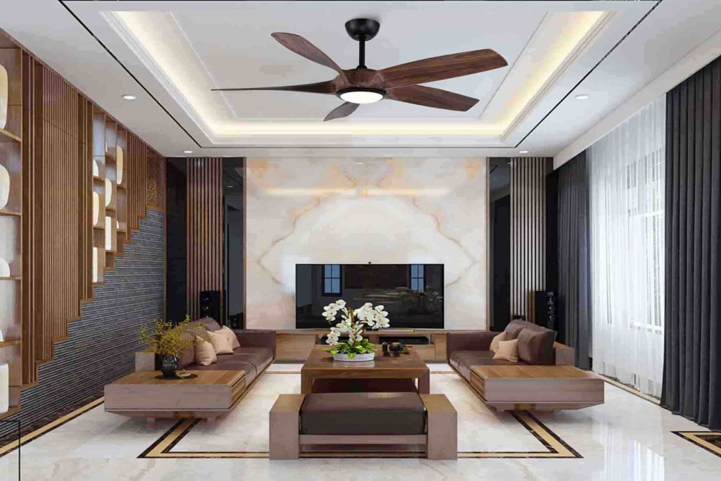 các mẫu quạt trần cánh gỗ tự nhiên hoặc cánh giả gỗ là lựa chọn được ưa chuộng nhất nhờ vừa mang vẻ đẹp hiện đại, vừa thể hiện đặc trưng của hành Mộc theo quan niệm phong thủy