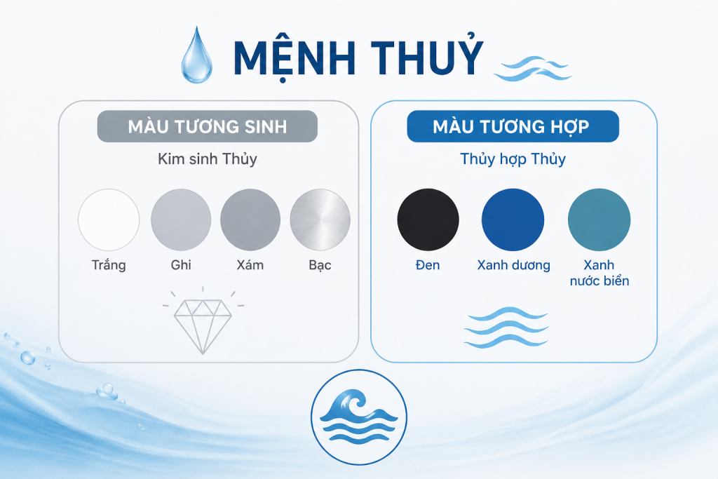 Theo quy luật Kim sinh Thủy, các màu thuộc hành Kim là lựa chọn lý tưởng dành cho người mệnh Thủy