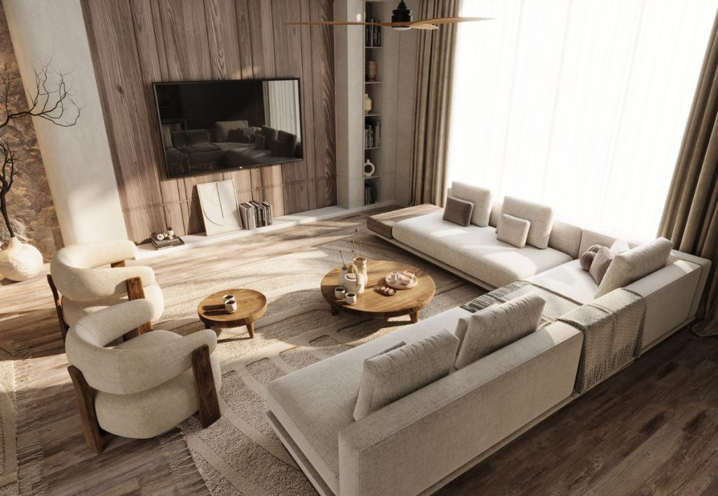 Sofa trong phòng khách Japandi thường có thiết kế thấp, đường nét thanh thoát và hạn chế các chi tiết trang trí cầu kỳ