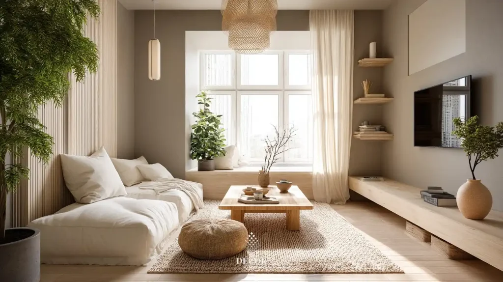 Cây xanh giúp tăng sự kết nối giữa không gian nội thất và thiên nhiên, rất phù hợp với tinh thần của phong cách Japandi.