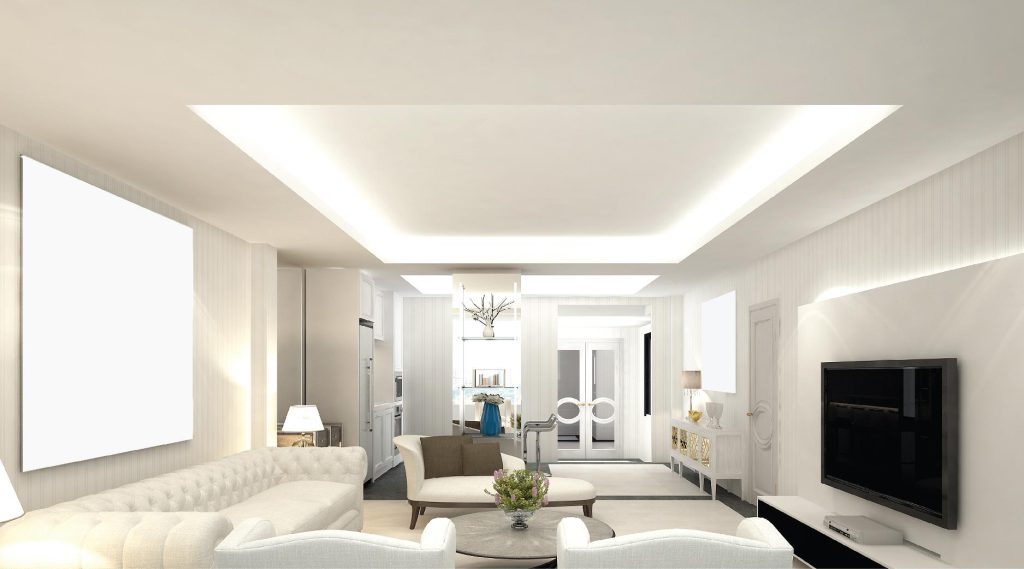 Đèn hắt trần sử dụng dây hoặc thanh LED lắp trong khe trần thạch cao, tạo ánh sáng phản xạ dịu nhẹ