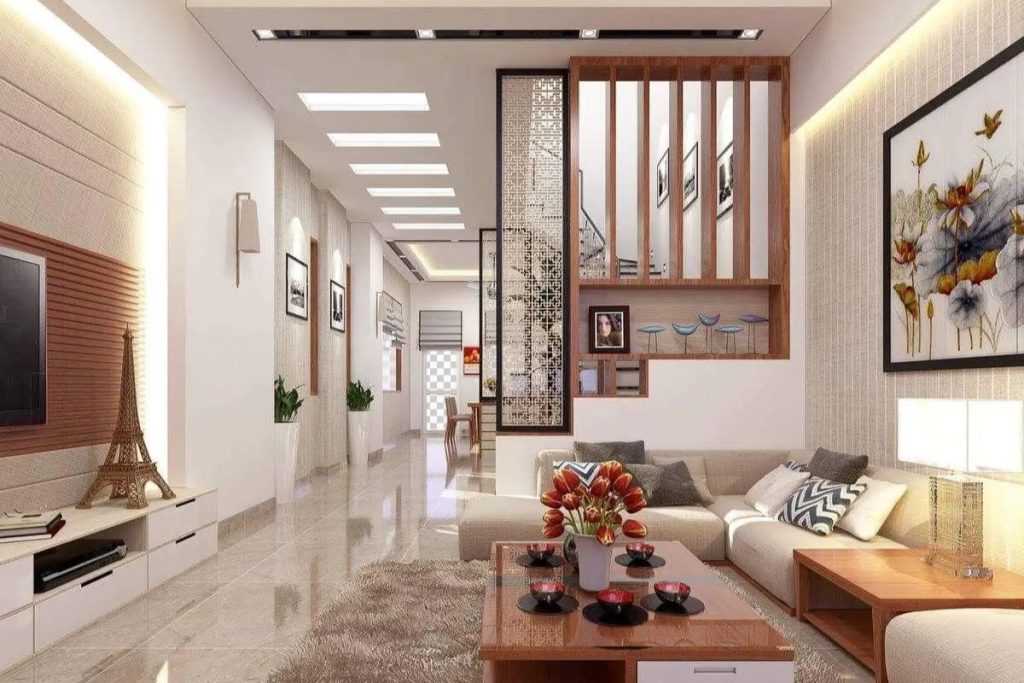 Với nhà phố hoặc căn hộ có phòng khách liên thông với bếp, vách ngăn là giải pháp giúp phân chia không gian mà không cần xây tường kín.