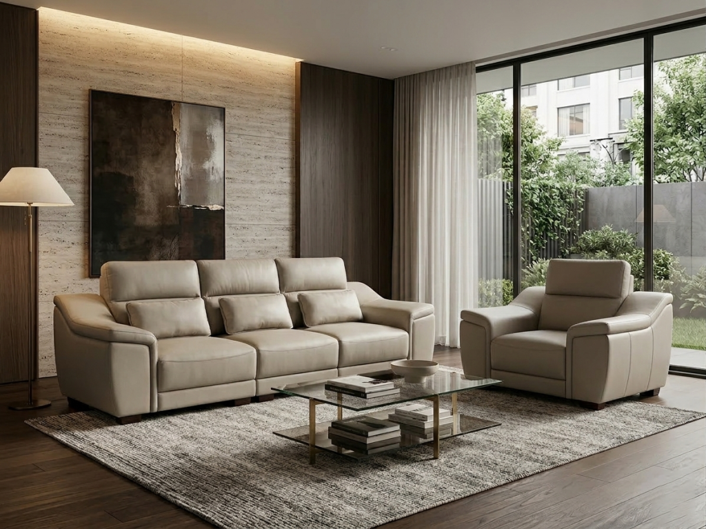 Mẫu sofa hiện đại với thiết kế thanh thoát, phù hợp phòng khách căn hộ.
