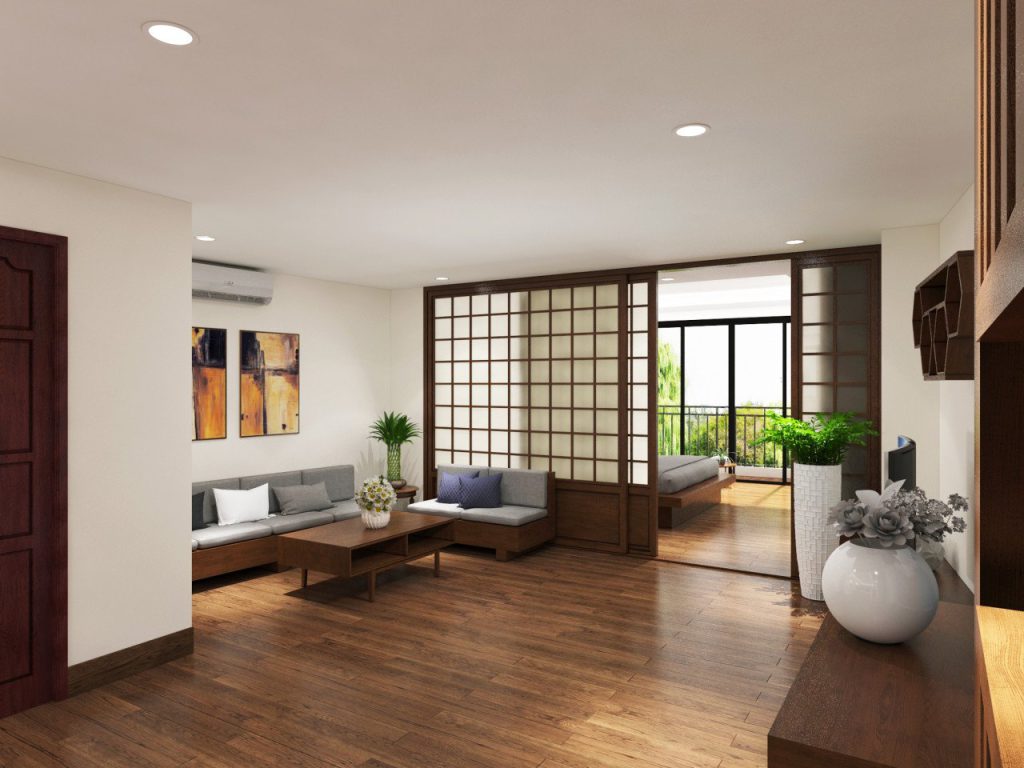 Cửa trượt hoặc vách ngăn lấy cảm hứng từ shoji giúp tăng dấu ấn Nhật Bản mà vẫn tiết kiệm diện tích