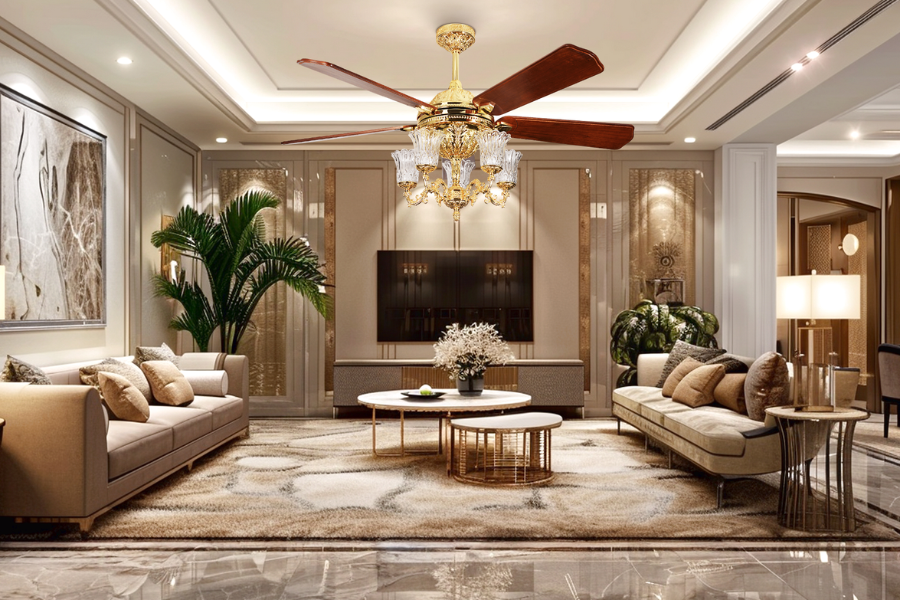 Quạt trần cánh gỗ mang vẻ đẹp tự nhiên, ấm áp và sang trọng. Cánh quạt có thể được làm từ gỗ tự nhiên, gỗ ép hoặc vật liệu giả gỗ