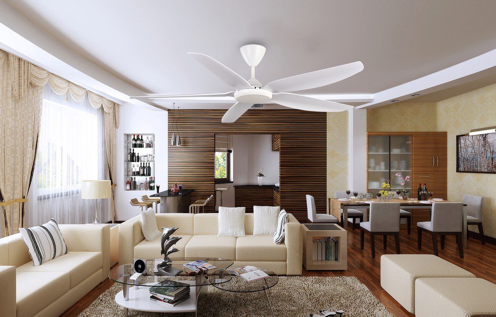 Quạt trần Luxaire Simple LED WH màu trắng có đèn LED và điều khiển từ xa