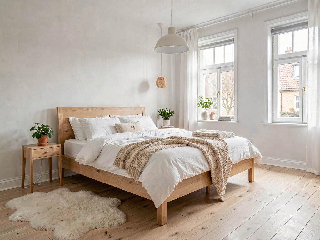 Phòng ngủ Scandinavian ưu tiên màu sắc nhẹ nhàng và đồ nội thất đơn giản để tạo cảm giác thư giãn.