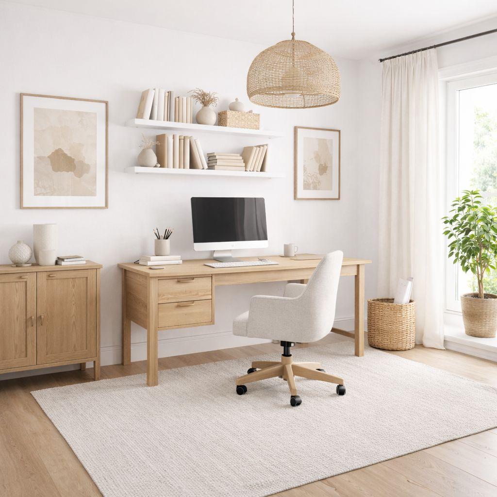 Góc làm việc Scandinavian được thiết kế gọn gàng, tận dụng ánh sáng tự nhiên và tạo cảm giác tập trung.