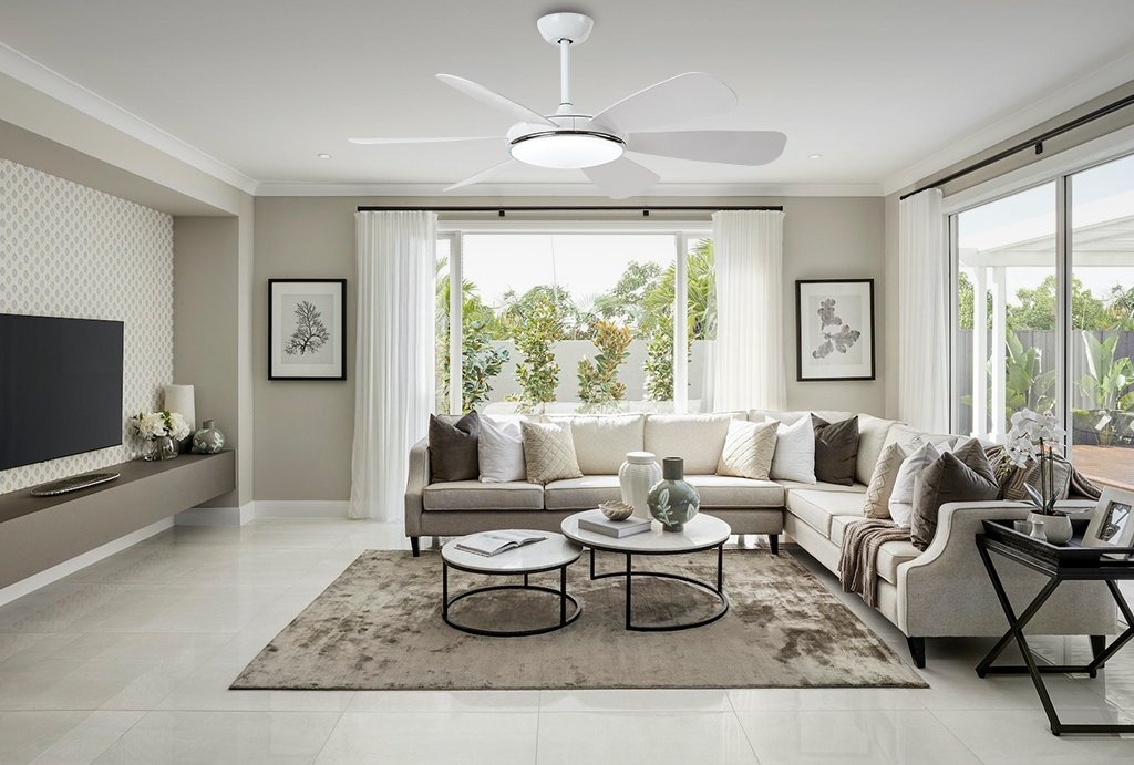 Quạt trần Luxaire Daisy DA526WH 6 cánh màu trắng thiết kế hình cánh hoa có đèn LED